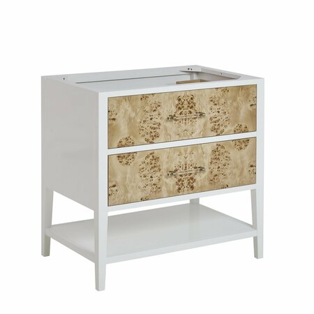 JAMES MARTIN VANITIES 36'' Single Vanity, Light Mappa Burl and Polished White D804-V36-LMB